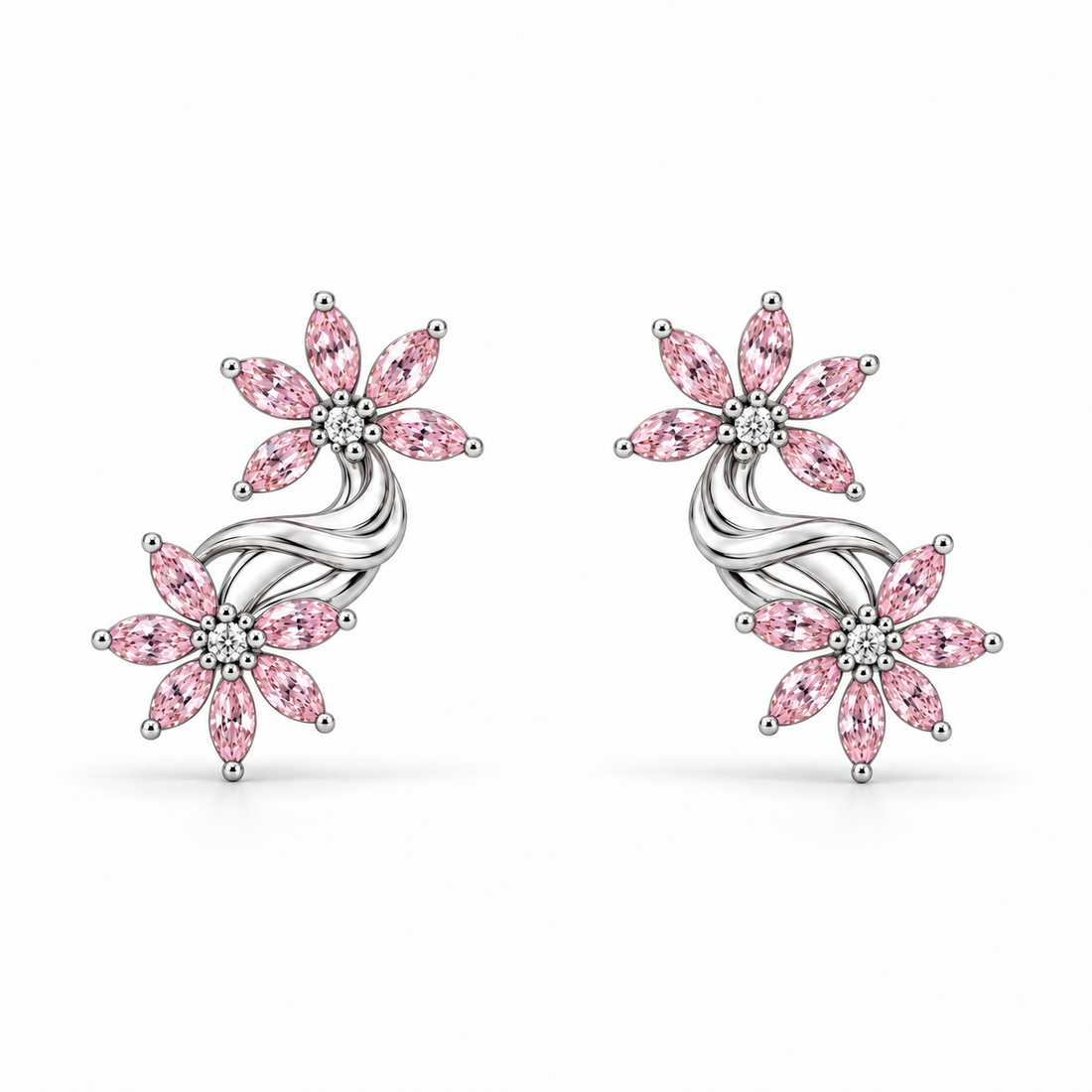 Pink Marquise Diamond Floral Climber Earrings