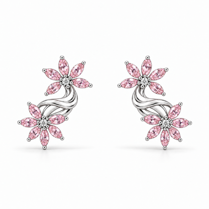 Pink Marquise Diamond Floral Climber Earrings