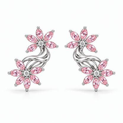 Pink Marquise Diamond Floral Climber Earrings