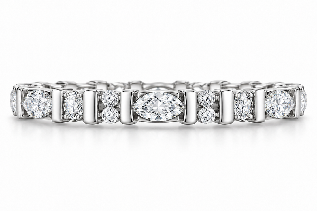 Marquise and Round Synthetic Diamond Full-Eternity Ring in Sterling Silver