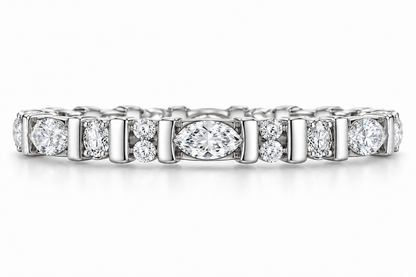 Marquise and Round Synthetic Diamond Full-Eternity Ring in Sterling Silver