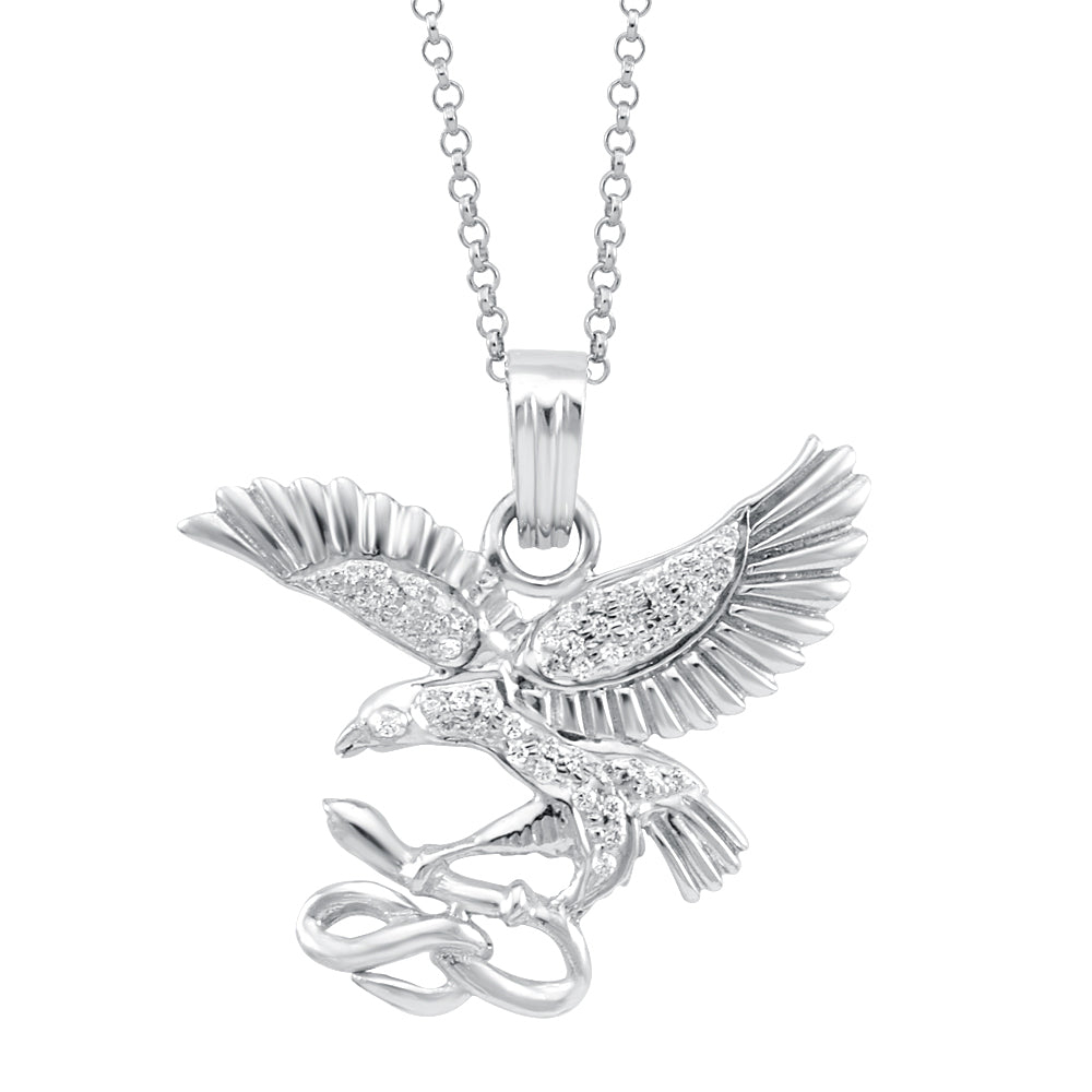 Sterling Silver Eagle &amp; Serpent Pendant Necklace with Swarovski Zirconia