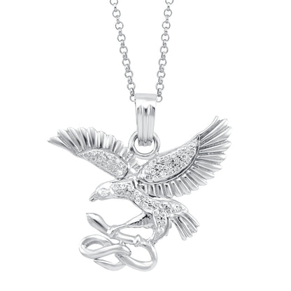 Sterling Silver Eagle &amp; Serpent Pendant Necklace with Swarovski Zirconia