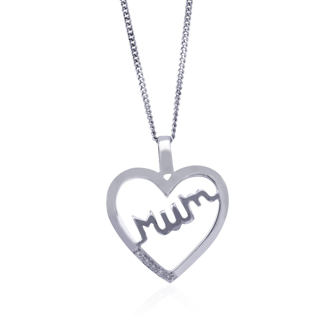 Sterling Silver Mum Heart Pendant with Swarovski Zirconia