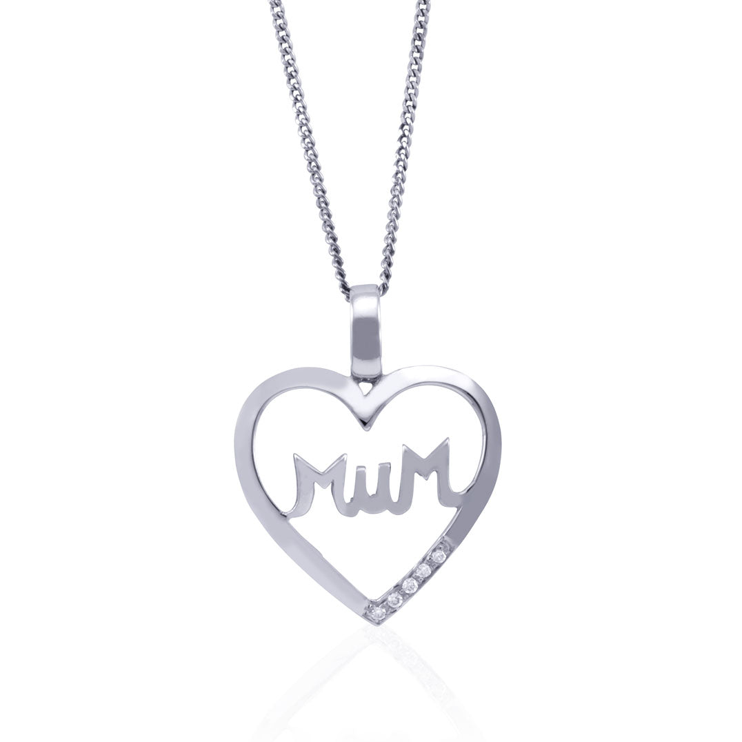 Sterling Silver Mum Heart Swarovski Zirconia Necklace