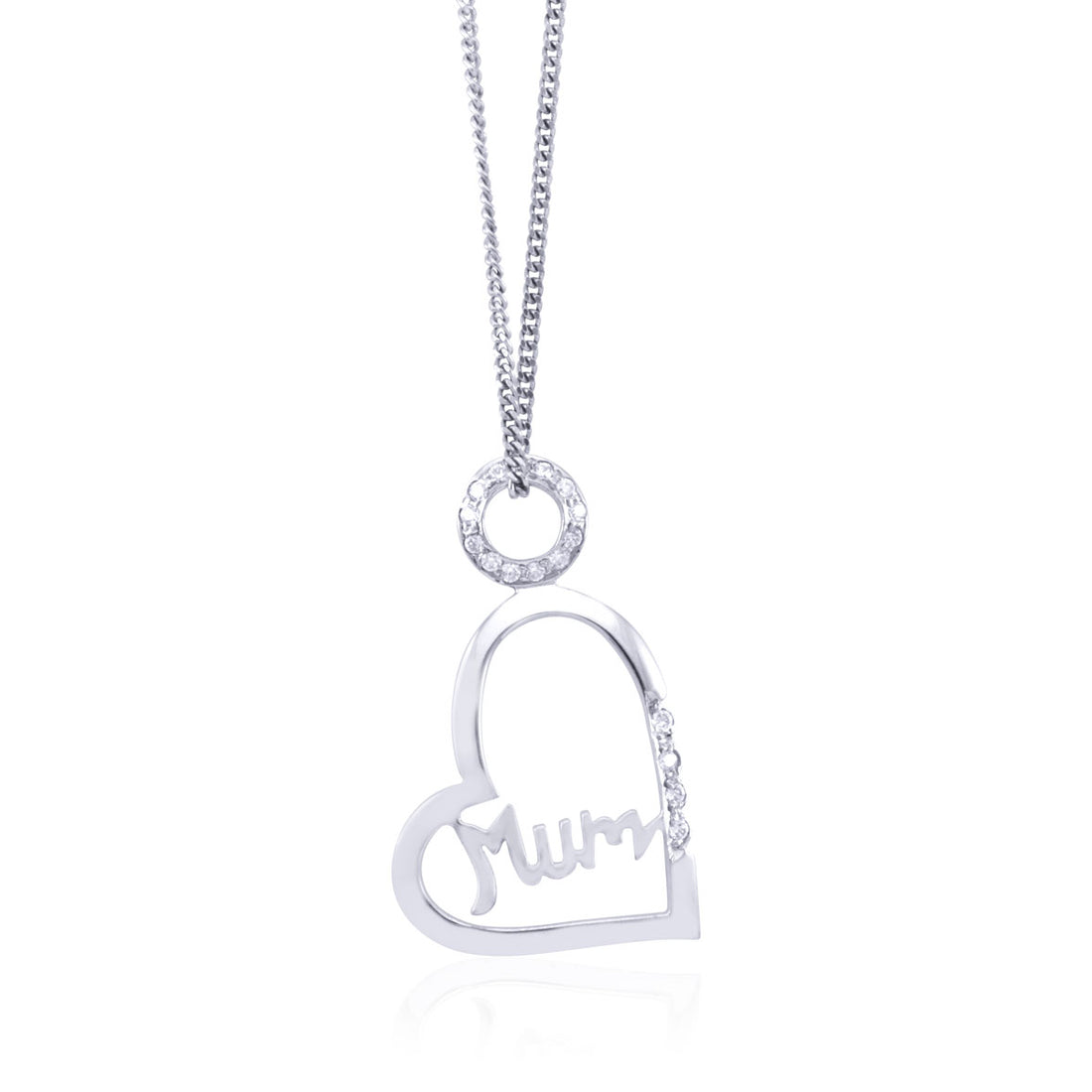 Sterling Silver Mum Open Heart Pendant with Swarovski Zirconia