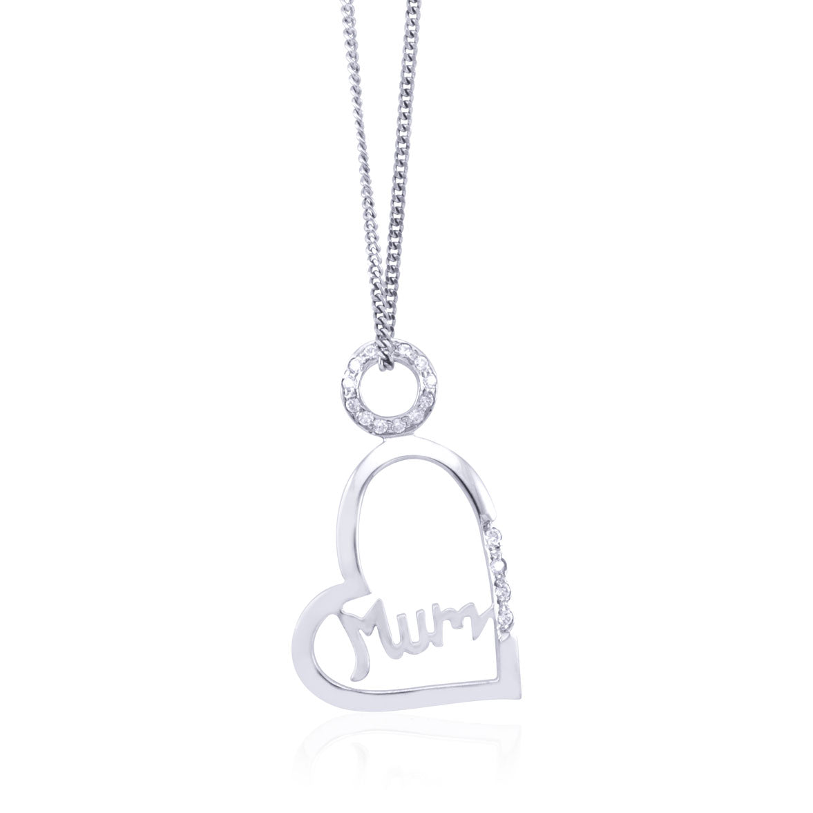Sterling Silver Mum Open Heart Pendant with Swarovski Zirconia
