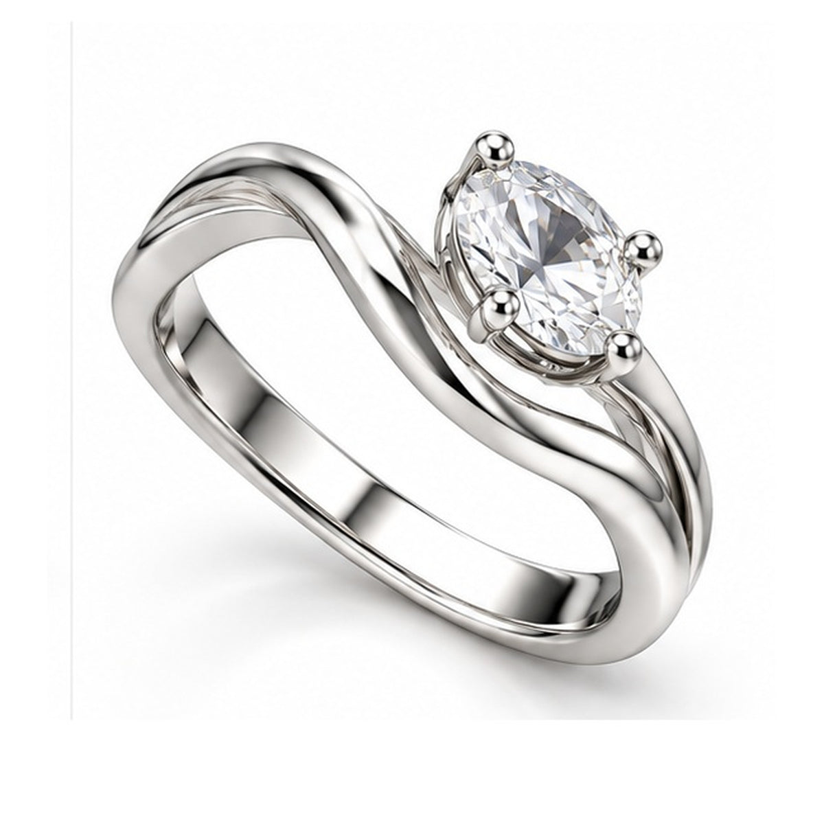 Elegant Wave 925 Sterling Silver Oval Lab-Grown Diamond Ring
