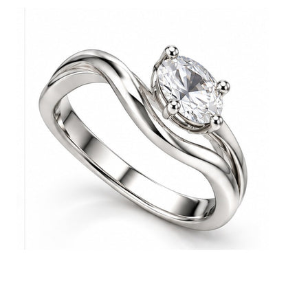 Elegant Wave 925 Sterling Silver Oval Lab-Grown Diamond Ring