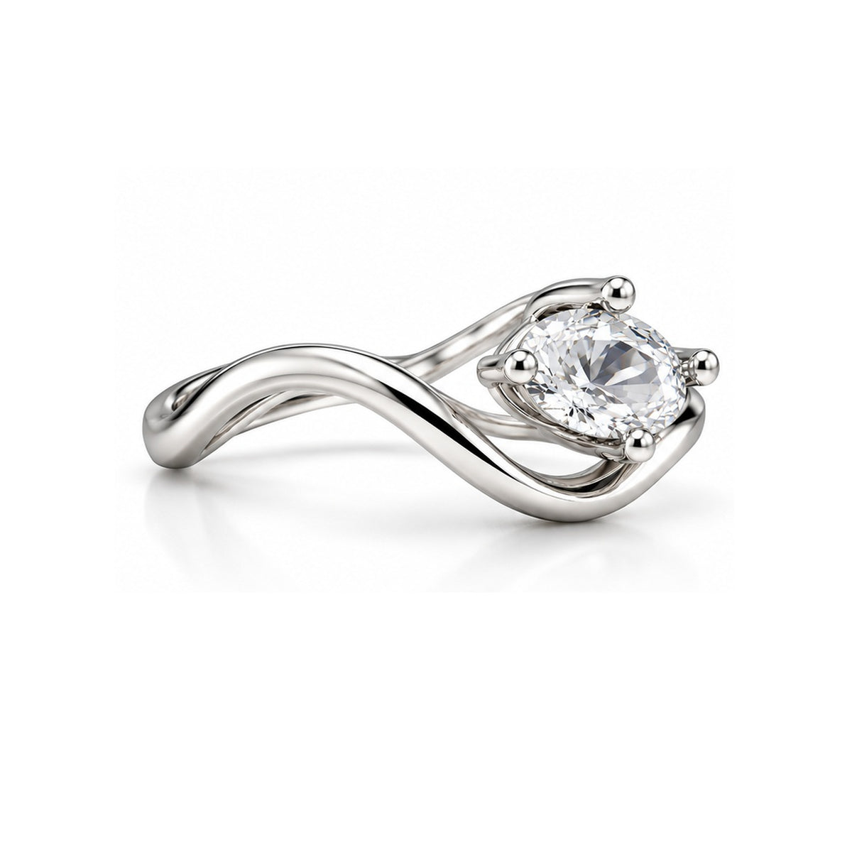 Elegant Wave 925 Sterling Silver Oval Lab-Grown Diamond Ring