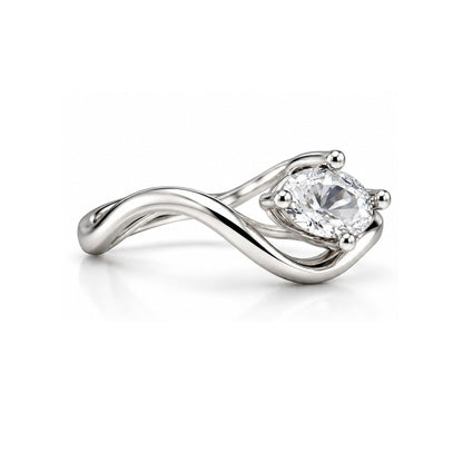 Elegant Wave 925 Sterling Silver Oval Lab-Grown Diamond Ring