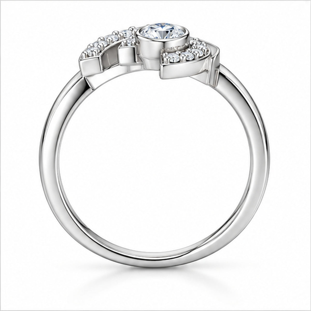 Modern Asymmetrical Half-Moon Diamond Statement Ring in Polished Sterling Silver