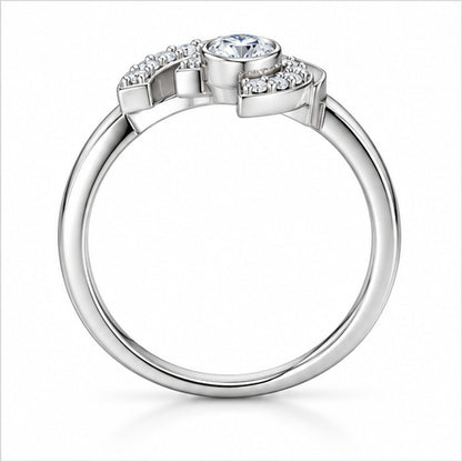 Modern Asymmetrical Half-Moon Diamond Statement Ring in Polished Sterling Silver