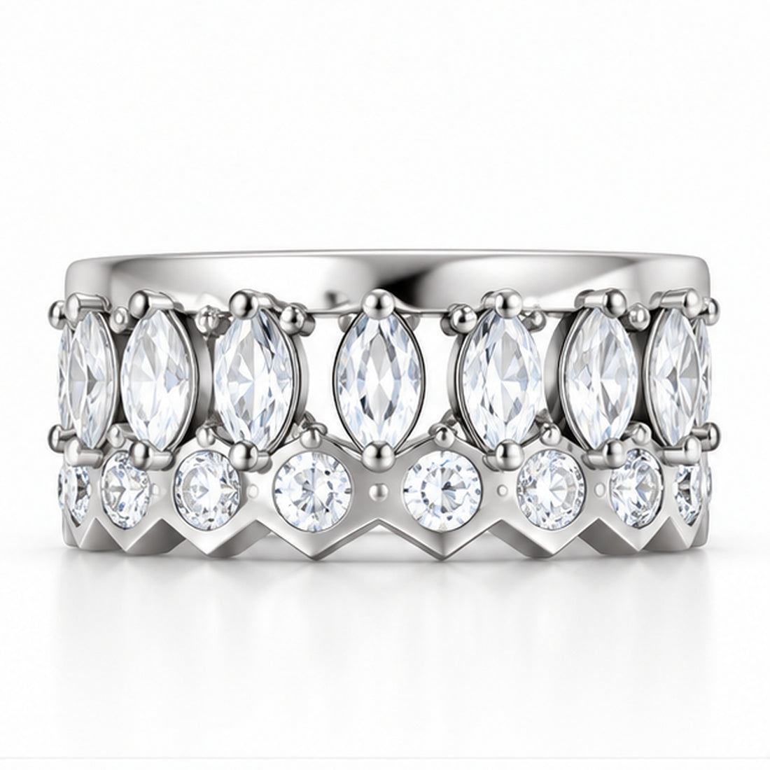 Radiant Marquise 925 Sterling Silver Lab-Grown Diamond Band Ring