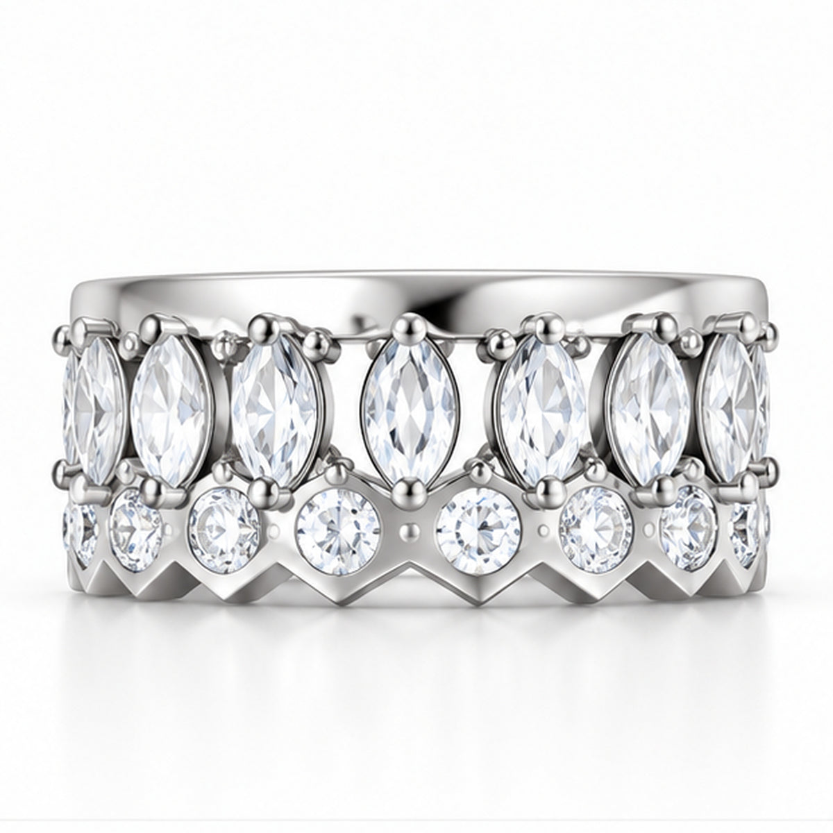 Radiant Marquise 925 Sterling Silver Lab-Grown Diamond Band Ring