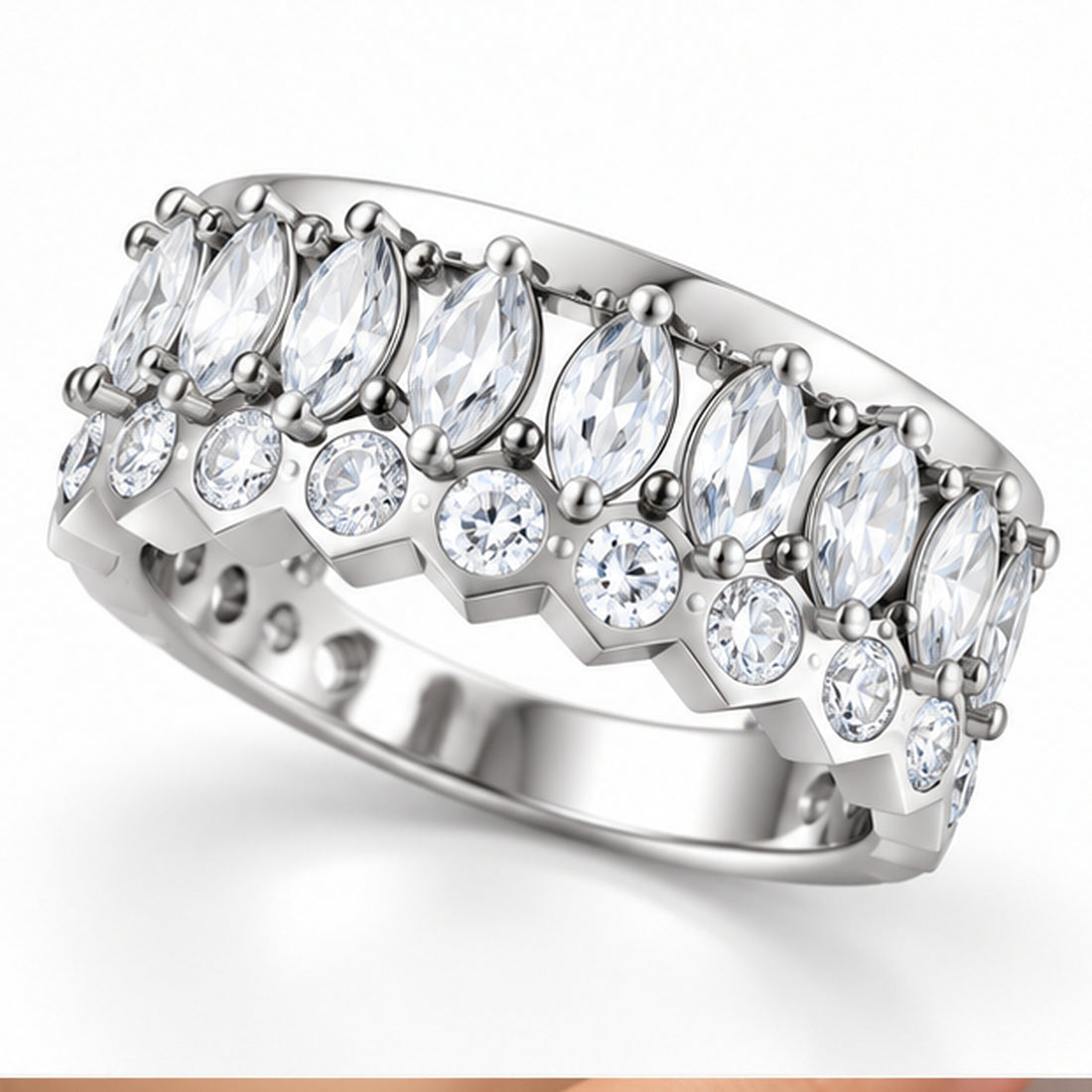 Radiant Marquise 925 Sterling Silver Lab-Grown Diamond Band Ring
