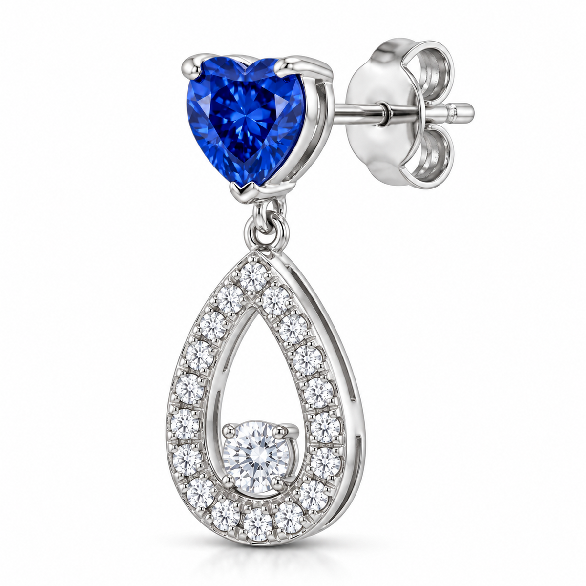 Blue Heart Diamond &amp; Pavé Teardrop Drop Earrings