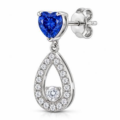 Blue Heart Diamond &amp; Pavé Teardrop Drop Earrings