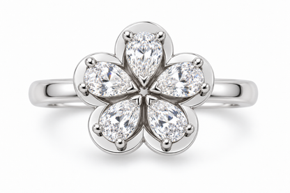 Five Pear-Cut Synthetic Diamond Flower Ring in Sterling Silver