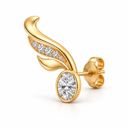 Sterling silver 14ct Gold-Plated Oval Diamond Ear Climber Earrings