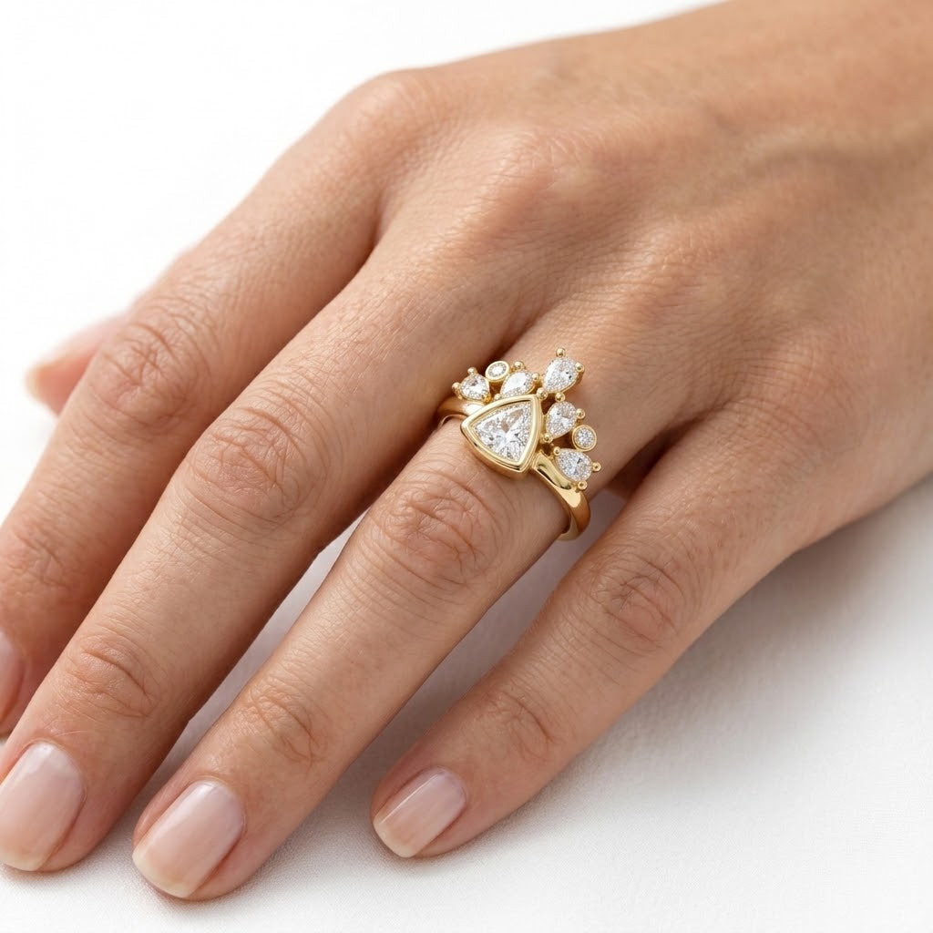 Aura Tiara Crown Lab-Grown Diamond Ring in 14K Yellow Gold Pating