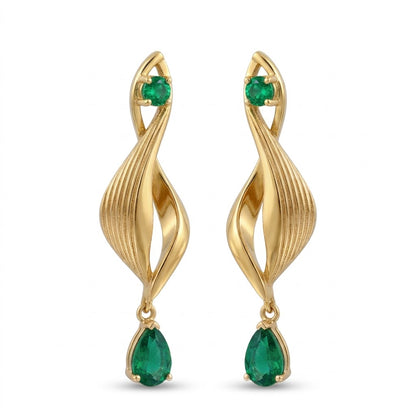 18K Rose Gold &amp; Emerald Spiral Dangle Earrings