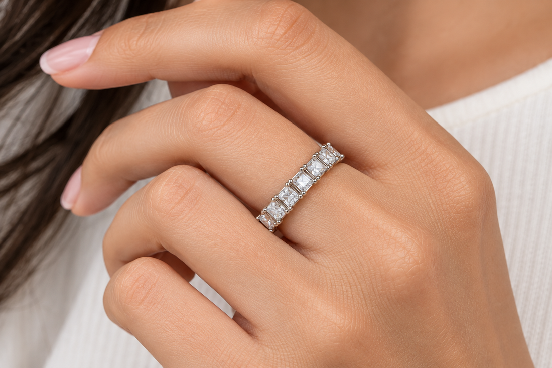 Royal Radiance 925 Sterling Silver Princess-Cut Lab-Grown Diamond Eternity Ring