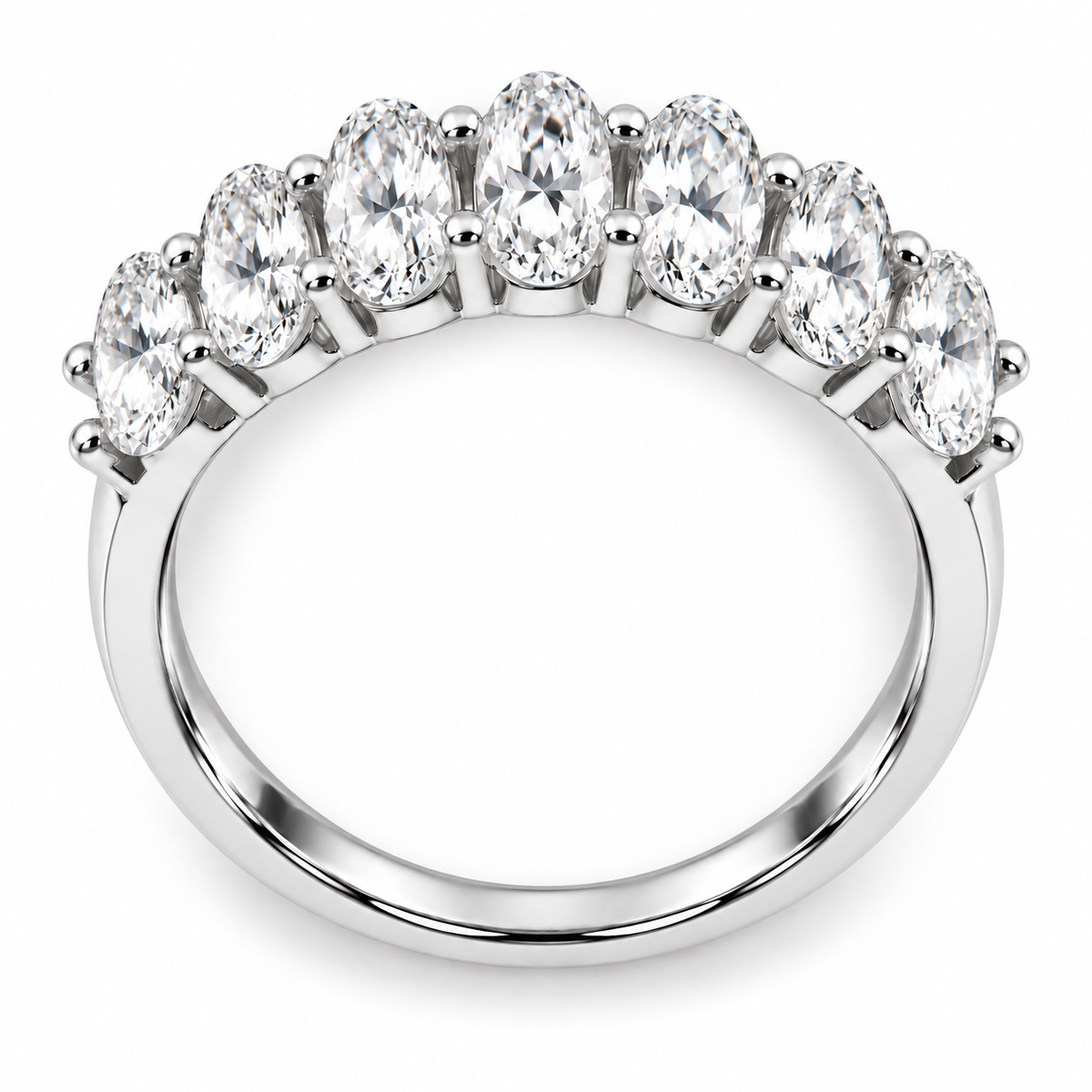 Seven Oval-Cut Synthetic Diamond Half-Eternity Ring in Sterling Silver