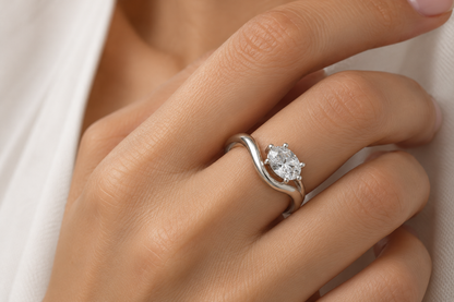 Elegant Wave 925 Sterling Silver Oval Lab-Grown Diamond Ring