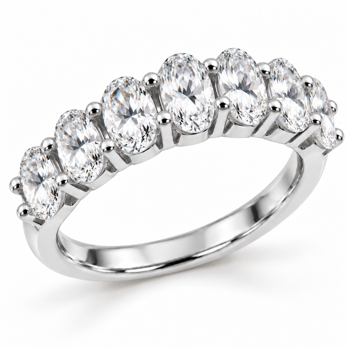 Seven Oval-Cut Synthetic Diamond Half-Eternity Ring in Sterling Silver