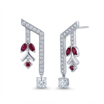 Aria Marquise Ruby and Cushion Diamond Drop Earrings in Sterling Silver