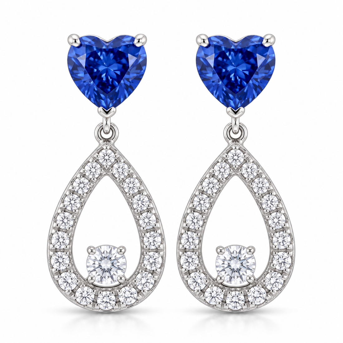 Blue Heart Diamond &amp; Pavé Teardrop Drop Earrings