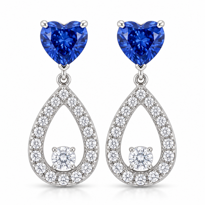 Blue Heart Diamond &amp; Pavé Teardrop Drop Earrings
