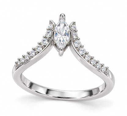 Marquise-Cut Synthetic Diamond Cathedral Ring in Sterling Silver