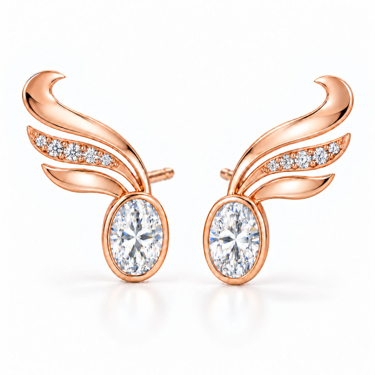 Sterling silver 14ct Gold-Plated Oval Diamond Ear Climber Earrings