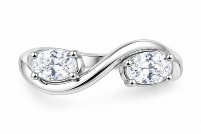 Two Oval-Cut Synthetic Diamond Crossover Ring in Sterling Silver