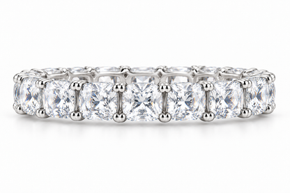 Cushion-Cut Synthetic Diamond Full-Eternity Ring in Sterling Silver