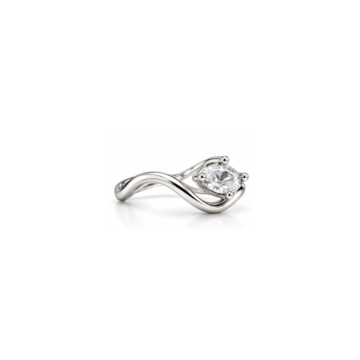 Elegant Wave 925 Sterling Silver Oval Lab-Grown Diamond Ring